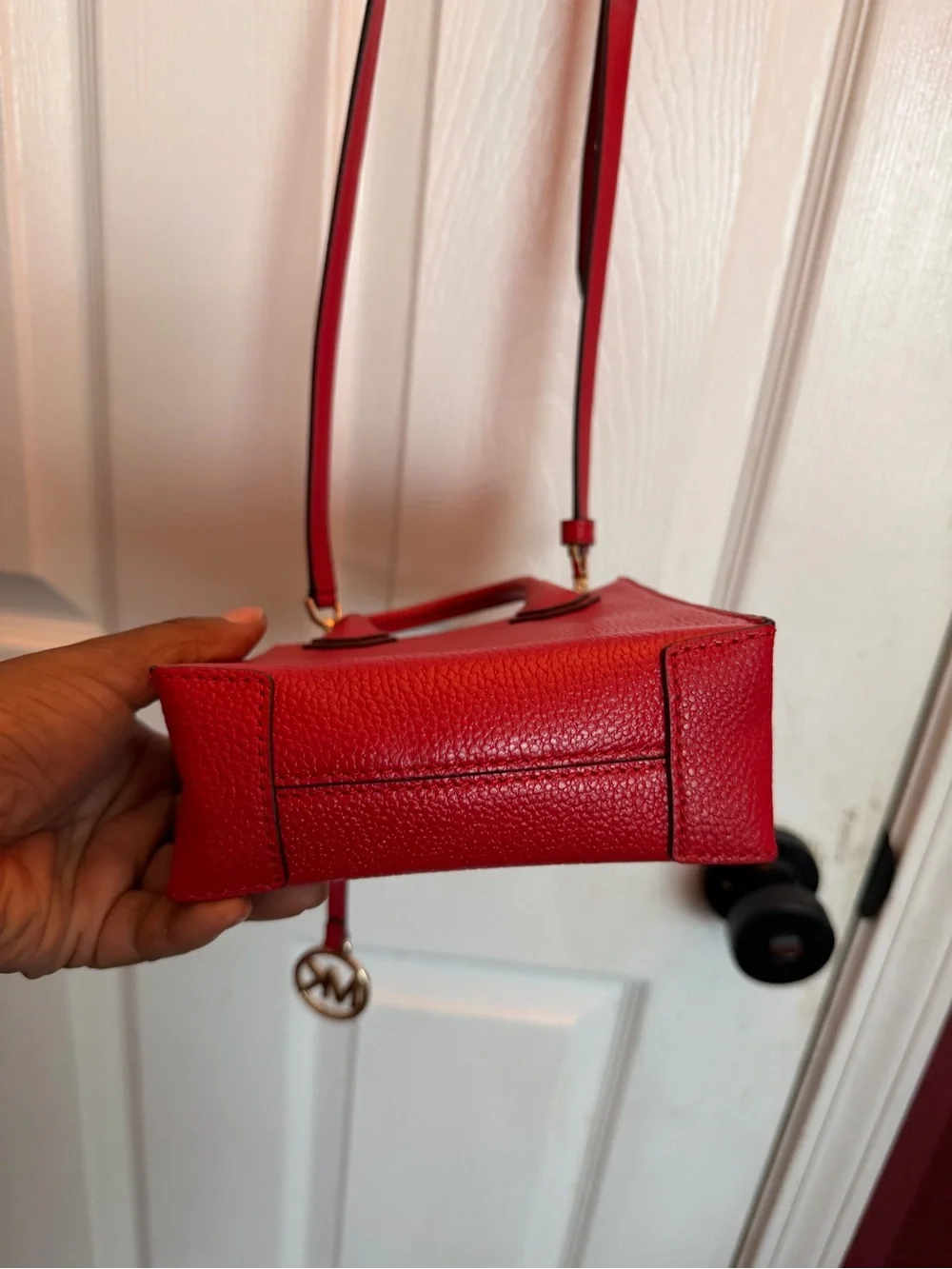Michael Kors Red Pebbled Leather Mini Tote with Gold MK Charm